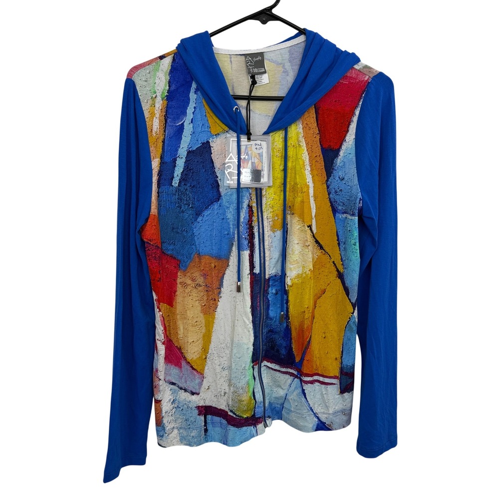 Dolcezza Jacket Womens Medium Blue Simply Art Abstract Print Full Zip Hoodie